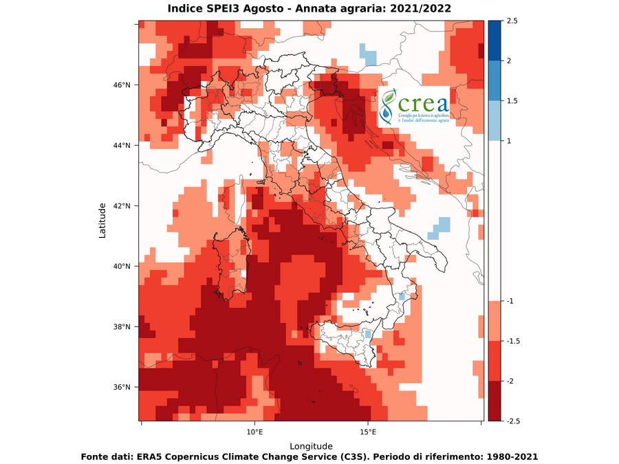 Figura 9 - SPEI a  3 mesi (d, dx) - luglio (in alto) e agosto (in basso) 2022